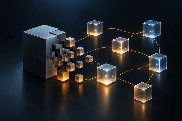 A single monolithic block decomposing into a network of connected services