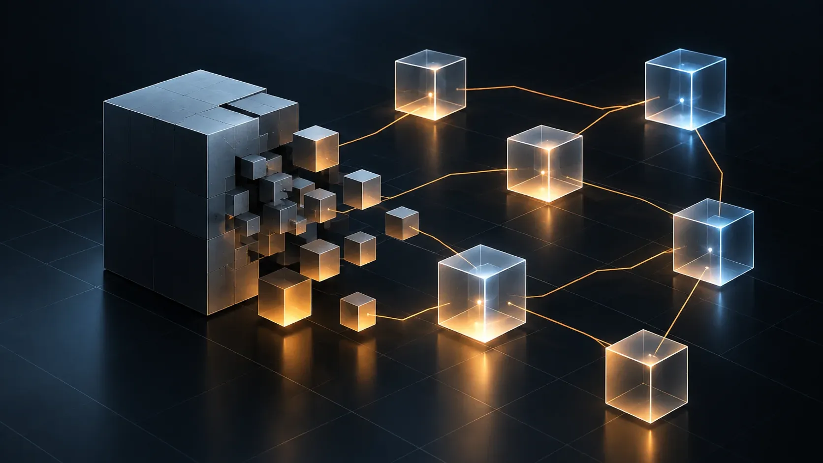 A single monolithic block decomposing into a network of smaller connected services