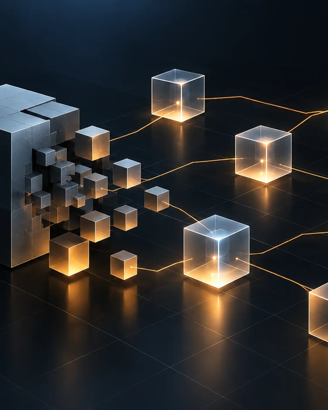 A single monolithic block decomposing into a network of connected services